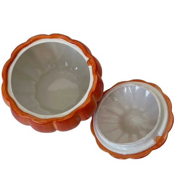 Ceramic Pumpkin Candy Dish Cookie Jar Lidded Bowl 6.5" x 6" FTD - Picture 4 of 6